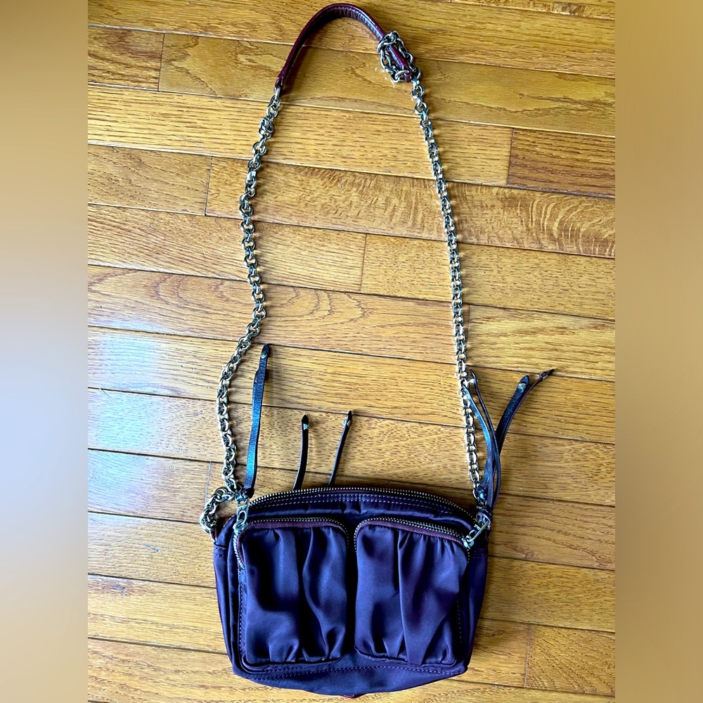 Practically new Penny Bedford leather trim nylon crossbody bag w/silver hardware